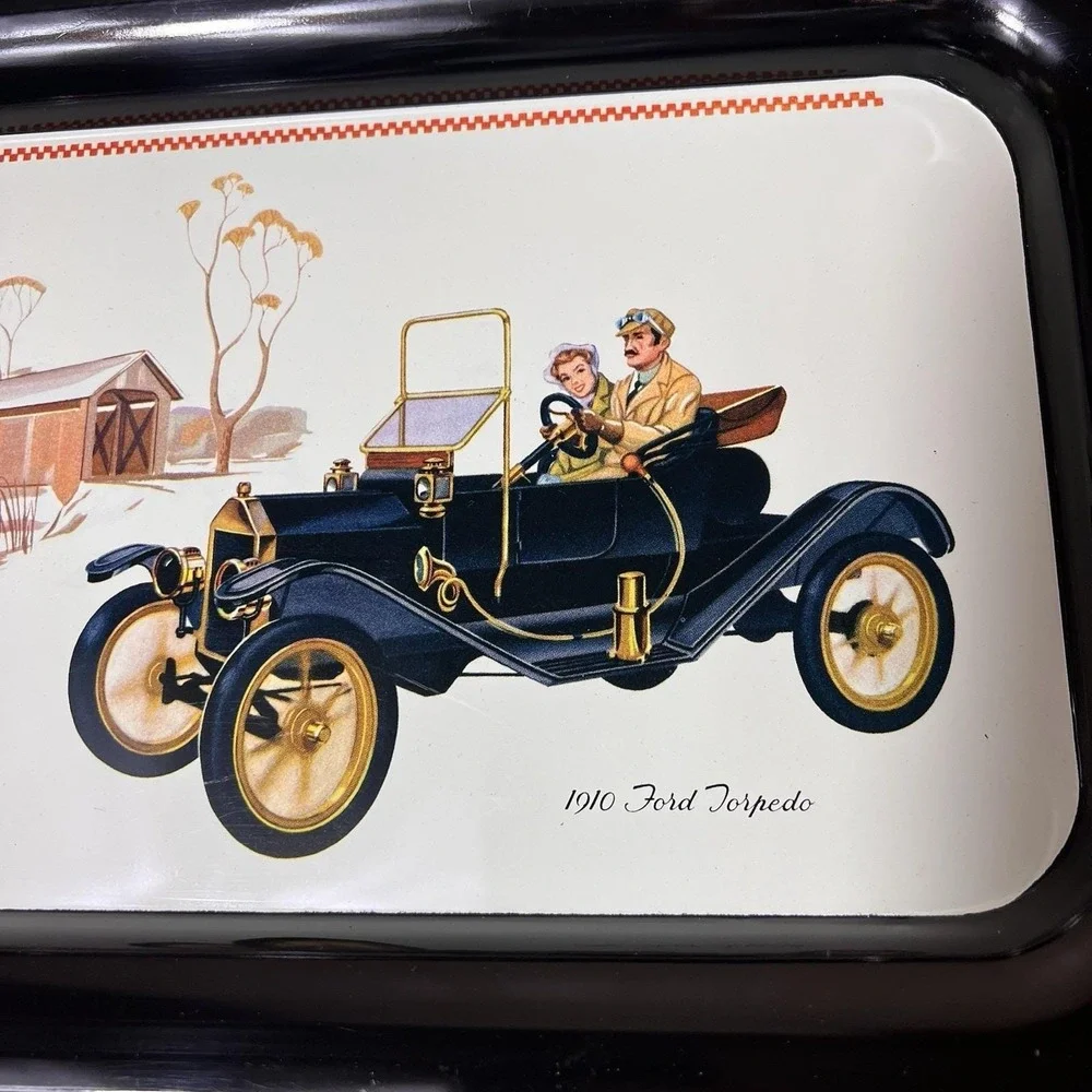 Set of 4 Vintage 60's Metal Collector Trays Ford 1910 Ford Torpedo Car 14